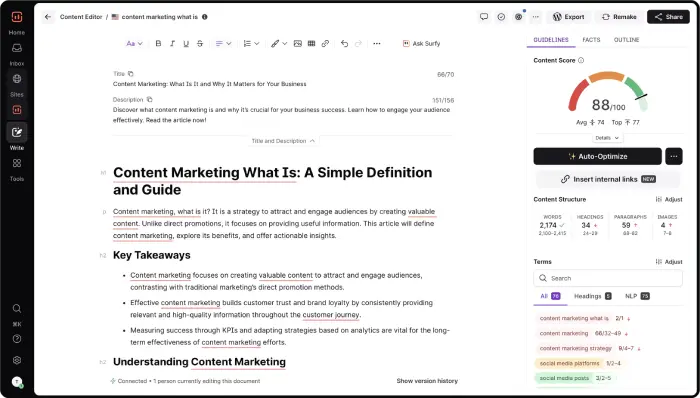 Surfer SEO Dashboard
