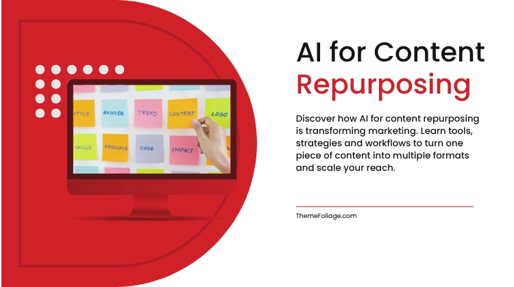 AI dashboard transforming blog posts into videos, social posts and infographics